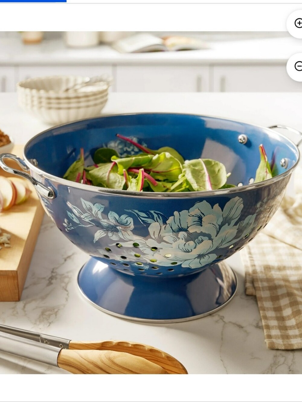 💕 New The Pioneer Woman Delilah Blue Floral Enamel On Steel 5 QT Colander